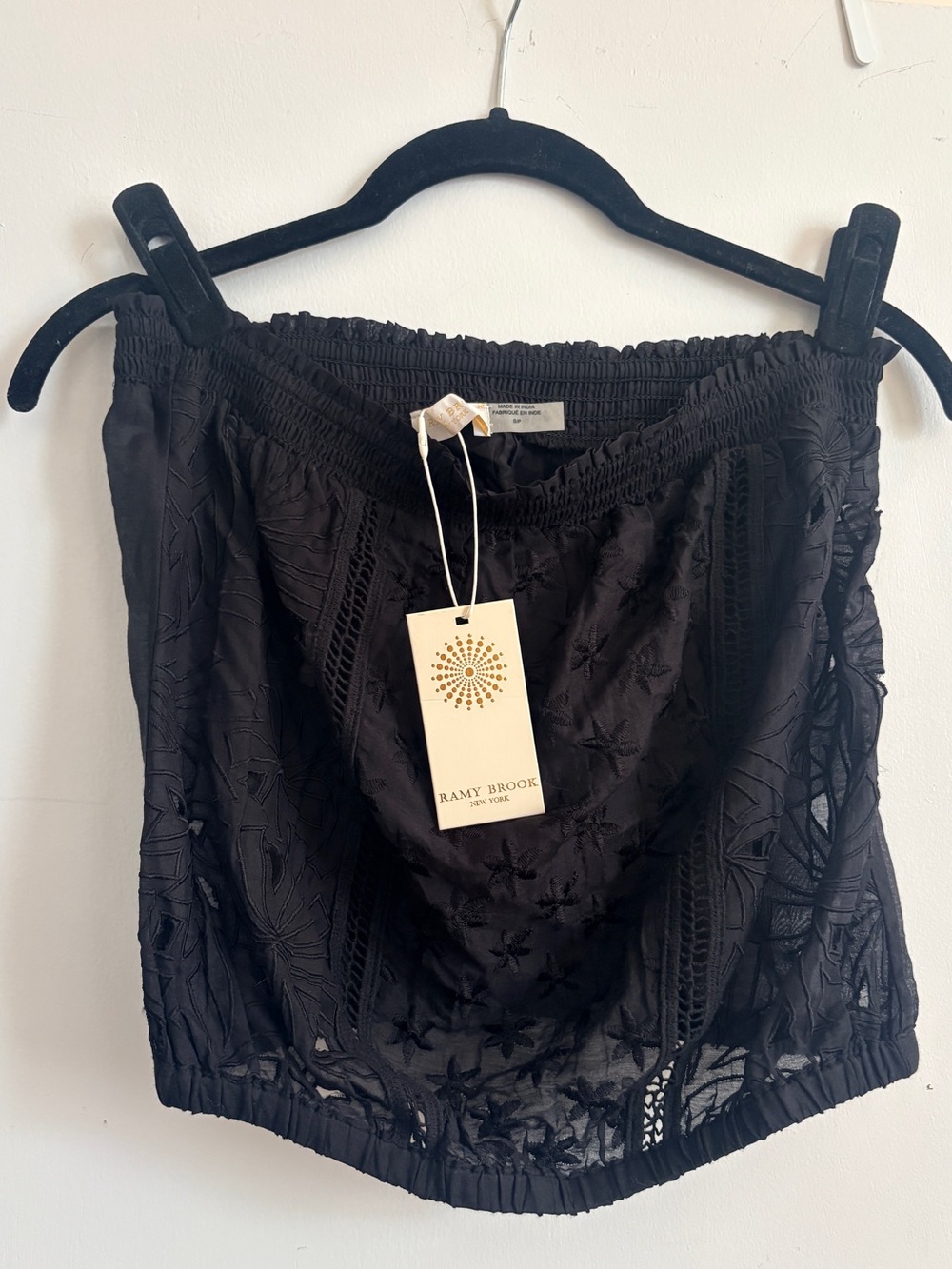 Ramy Brook NWT Black Cotton Embroidered Tube Top Sz S/P